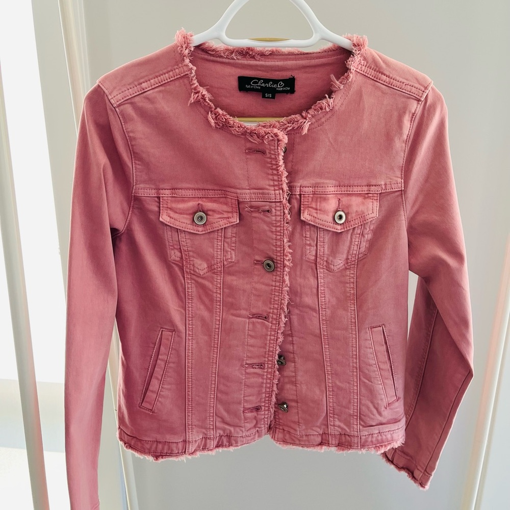 Charlie B Rose Pink Jean Jacket , size small - frayed edge